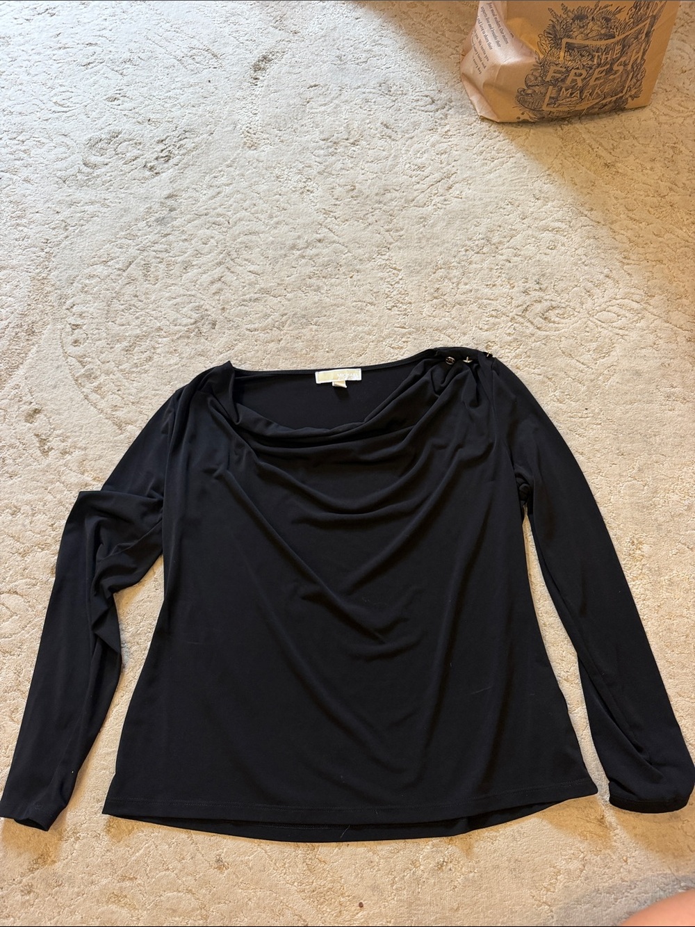 MICHAEL Michael Kors Black Long-Sleeve Draped Neck Top